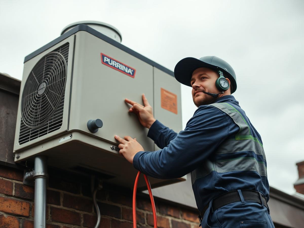 HVAC engineer servicing rooftop air conditioning plant